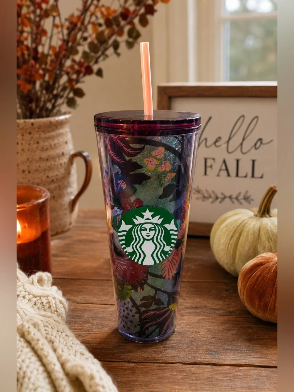 Starbucks Fall 2021 Rising Floral 24oz Cold Cup Tumbler Straw